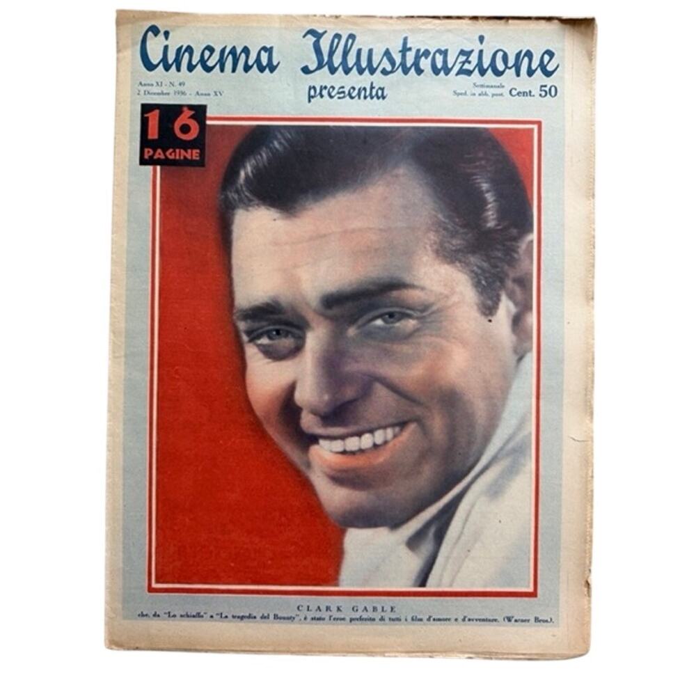 RARE Italian 1936 Clark Gable Magazine Gone with the Wind, Misfits, Saratoga